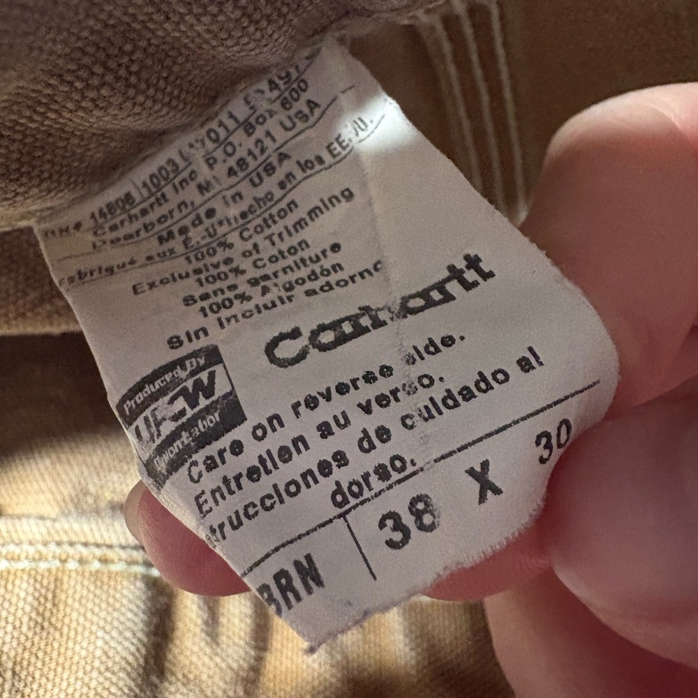 Vintage Carhartt double knee pants Tan brown Cargo Durable Workwear 38 x 30 USA - Picture 3 of 4